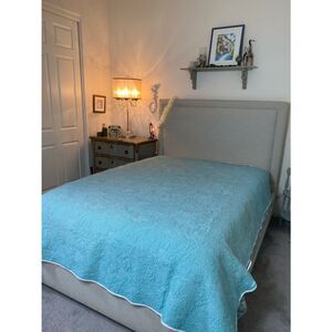 Threshold blue Quilted Bedspread -floral stitching Blue Coverlet